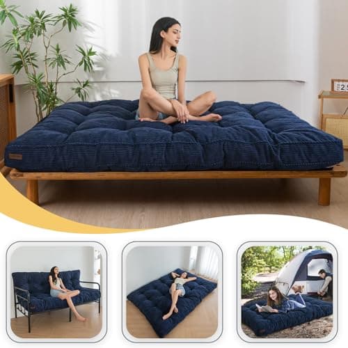 MAXYOYO Full Size Tufted Futon Mattress, Shredded Foam, Navy