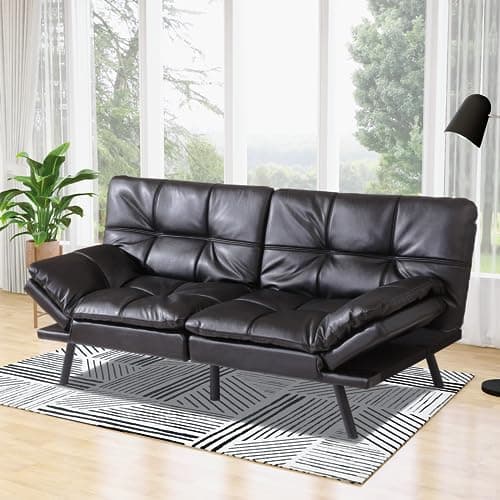 Black Memory Foam Futon Sofa Bed for Small Space Apartment Office, Adjustable Backrest and Armrest - 71 Love Seat
