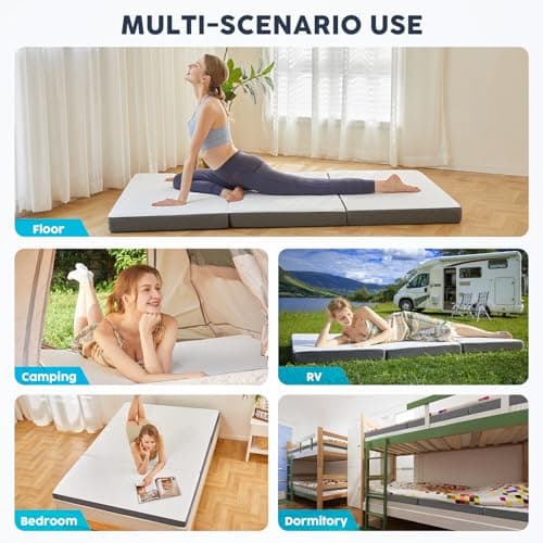 MASVIS 4-inch Tri-Fold Memory Foam Mattress Topper for Camping and Travel