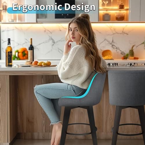 360° Swivel Counter Barstools, Performance Fabric Upholstered Stools - Set of 2