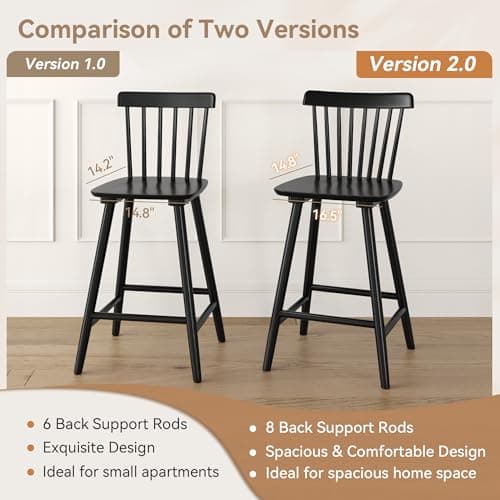 LUE BONA Upgraded Windsor Black Bar Stools, Set of 4, 24 Inch Seat