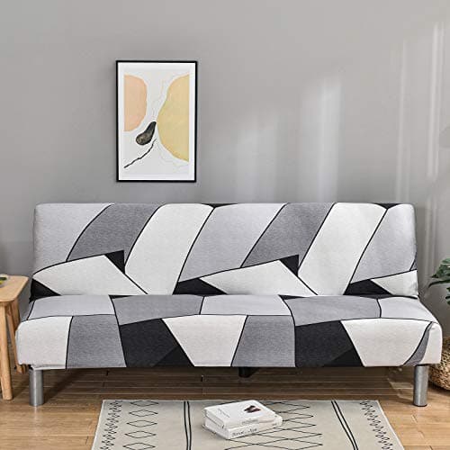 ELEOPTION Full Size Stretch Slipcover for Armless Sofa Bed Black/White