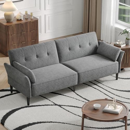 89" Velvet Fabric Comfy Futon Couch Bed with Adjustable Backrest & Armrests for Living Room Sleepers