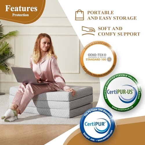 Portable Tri-Fold Memory Foam Mattress Topper for Travel, RV, Camping - Twin Size