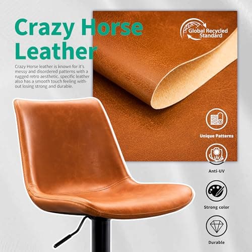X-Large Footrest Ergonomic Whisky Brown Bar Stool Set of 2