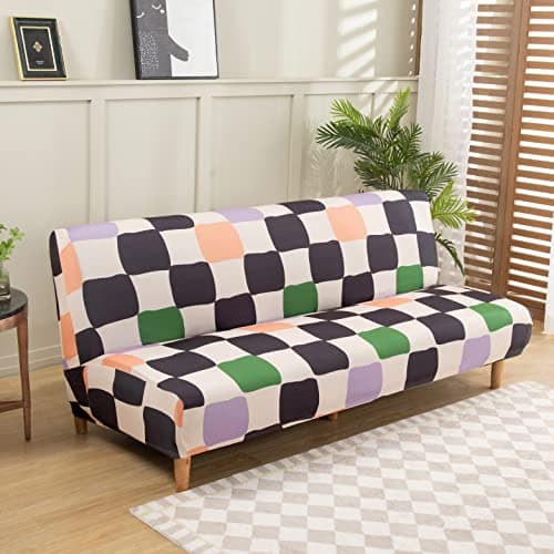 LiveGo Elastic Bottom Futon Slipcover for Stretch Folding Sofa Bed, Printed Couch Cover Protection