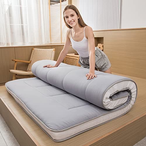 MAXYOYO Japanese Quilted Futon Mattress, Extra Thick & Breathable Guest Bed for Camping & Couch Lounger, Green, Twin