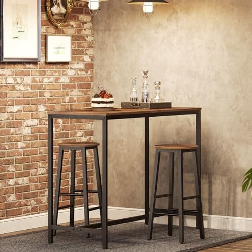 HOOBRO Industrial Rustic Brown & Black Bar Stool Set of 2, Counter Height