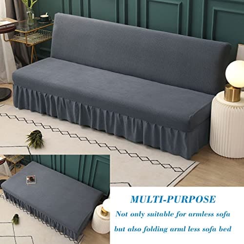 HFCNMY Dark Gray Stretch Futon Sofa Bed Cover with Skirt