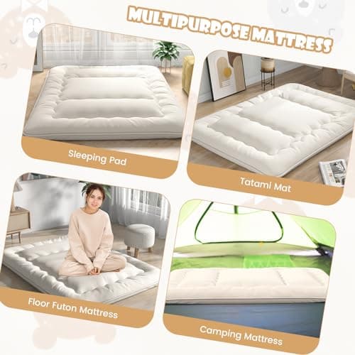 Giantex Roll-Up Japanese Tatami Mattress with Washable Cover & Carry Bag, Queen Size, Portable for Camping & Dormitories