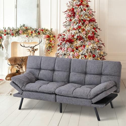 MUUEGM Dark Grey Memory Foam Futon Sleeper Sofa Bed for Small Spaces