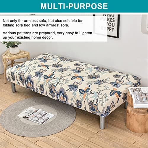Armless Futon Couch Cover with Elastic Bottom