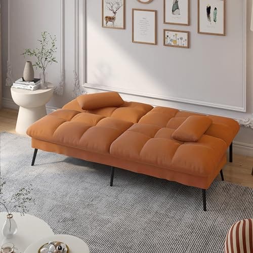 COMHOMA Orange 68" Fabric Adjustable Reclining Futon Sofa Bed