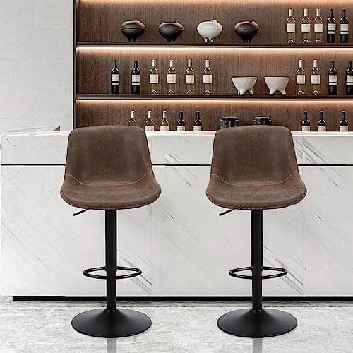 Modern Brown Swivel Bar Stool Set - Counter Height with Back Adjustment