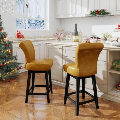 Modern 26 Counter Height Bar Stools Set of 2 with 360° Swivel and High Backrest in Light Grey Fabric for Kitchen and Bar