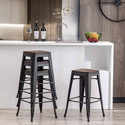 Alunaune 24" Metal Stackable Bar Stool Set Matte Black