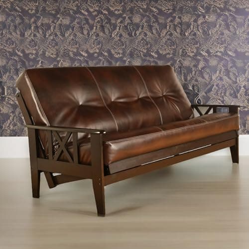 Futon Cover Only, Bonded Leather, Cappuccino, Fits 6-8 Inch Mattresses