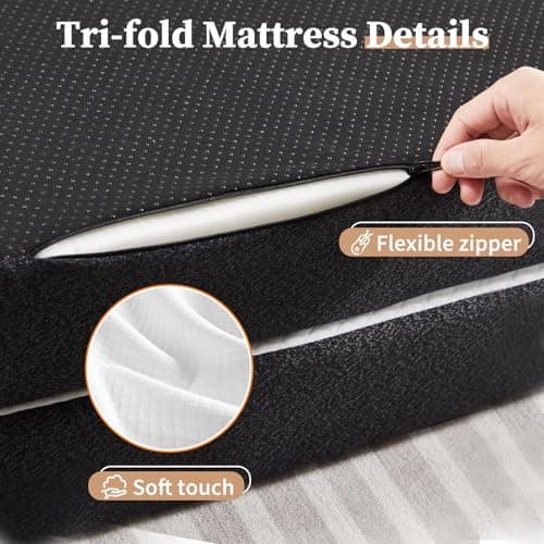 DUMOS 4" Tri-Fold Memory Foam Foldable Mattress, 80"×60"×4", White