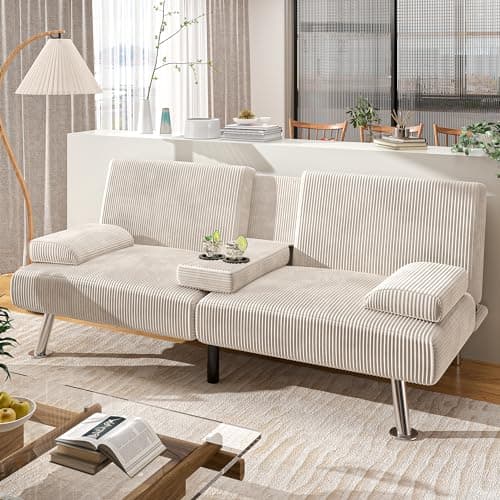 Shahoo Dark Grey Linen Convertible Futon Sofa Bed with Removable Arms