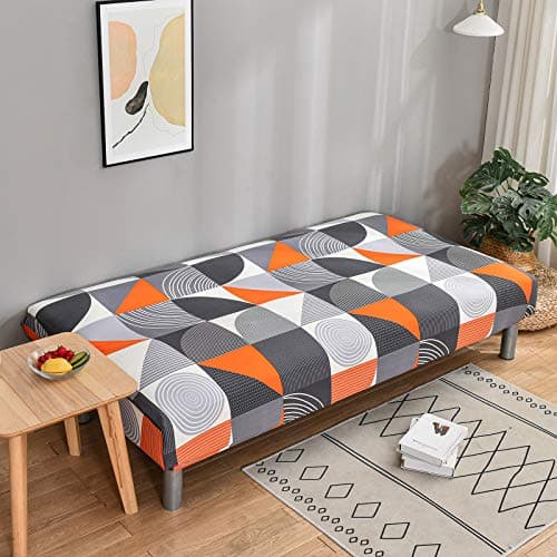 Armless Futon Slipcover Stretch Elastic Couch Furniture Protector (Orange Grey)