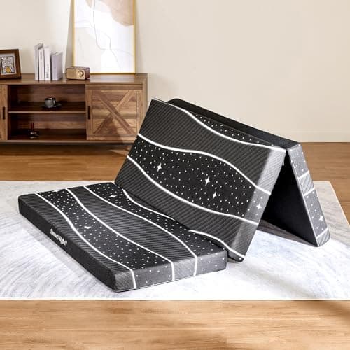 Sweetnight Portable 4 Inch Trifold Mattress with Breathable Cover - Travel & Camping Grey Queen