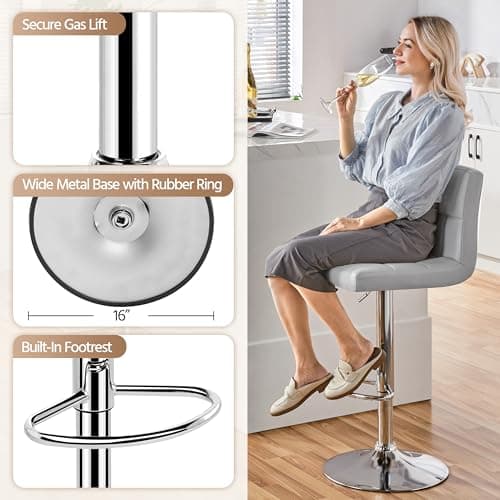 Yaheetech Modern Counter Height Bar Stools Set of 2, Light Gray