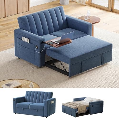 Amada 3-in-1 Convertible Sleeper Loveseat, Grey Velvet Couch with USB Ports