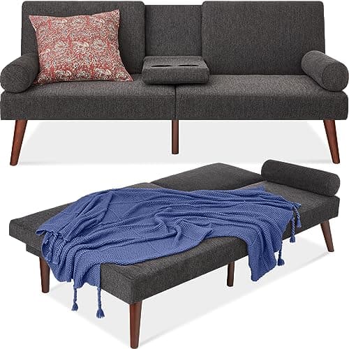 Best Choice Products Black Mid-Century Modern Upholstered Futon Convertible Sofa Bed