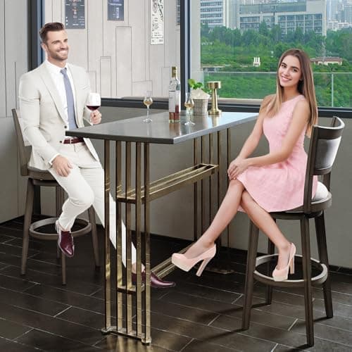 PrimeZone 30 Inch High Back Swivel Bar Stool Set, Grey Kitchen Island Counter Chairs