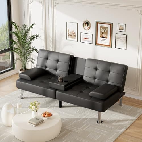 Furmax Black PU Leather Recliner Futon Couch Bed for Living Room