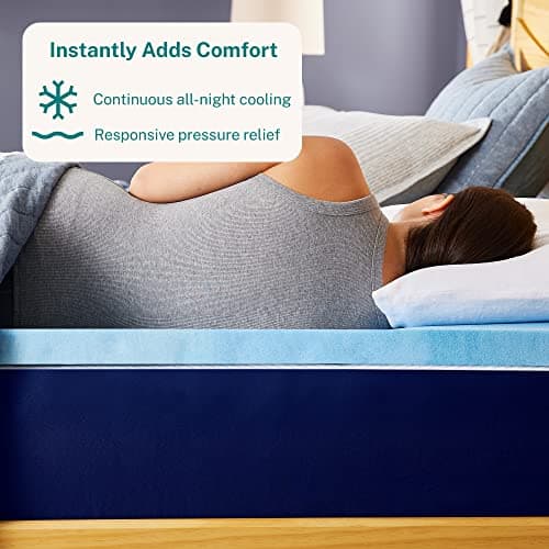 Sleep Innovations 2 Inch Cooling Gel Memory Foam Mattress Topper, Queen, Medium Support
