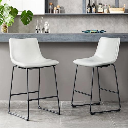 PUKAMI White Counter Height Bar Stools Set of 2