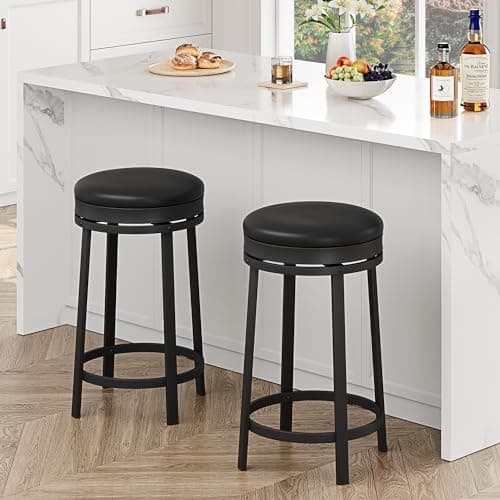 IDEALHOUSE Black Swivel Bar Stools Set of 2 with Footrest