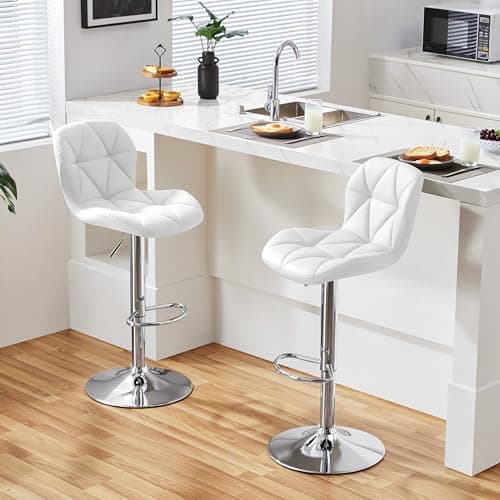 Yaheetech Adjustable PU Leather Bar Stools Set of 4, White