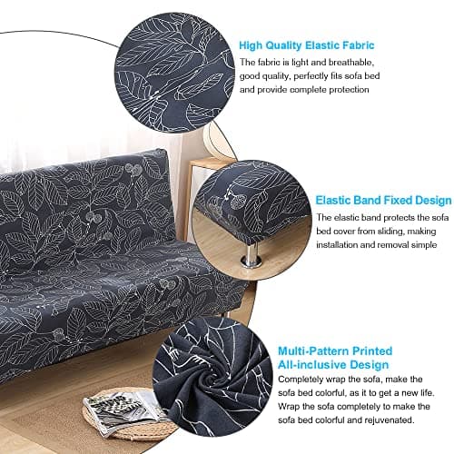 Armless Futon Slipcovers Stretch Sofa Bed Cover with Printed Design