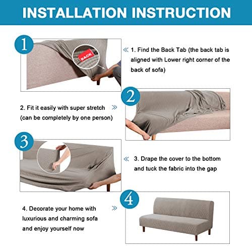 Flamingo P Stretch Taupe Futon Couch Covers with Elastic Bottom