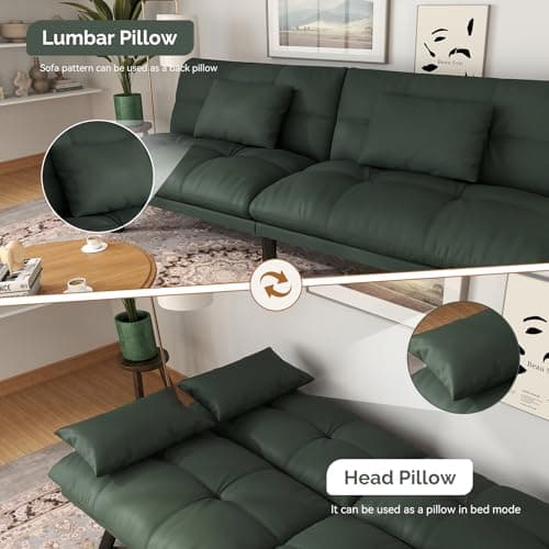 70 Inch Water-Resistant Deep Green Futon Couch Bed for Living Room