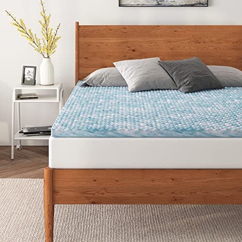 NapQueen 1.5 Inch Cooling Gel Memory Foam Mattress Topper, Twin, Blue