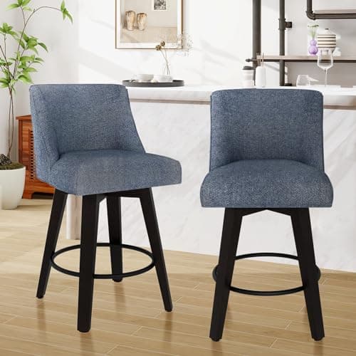 360°Swivel Bar Stools Set of 2 with High Backrest, Denim Blue