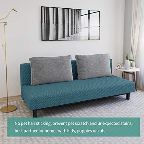 YEMYHOM Peacock Blue Jacquard Stretch Futon Slipcover with Elastic Bottom