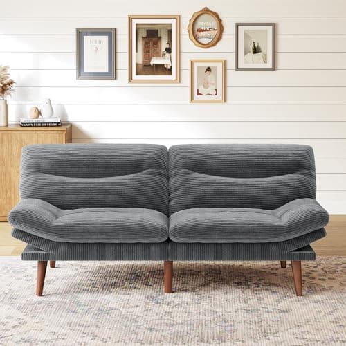 Marsail Corduroy Futon Sofa Bed, Adjustable Backrest, White
