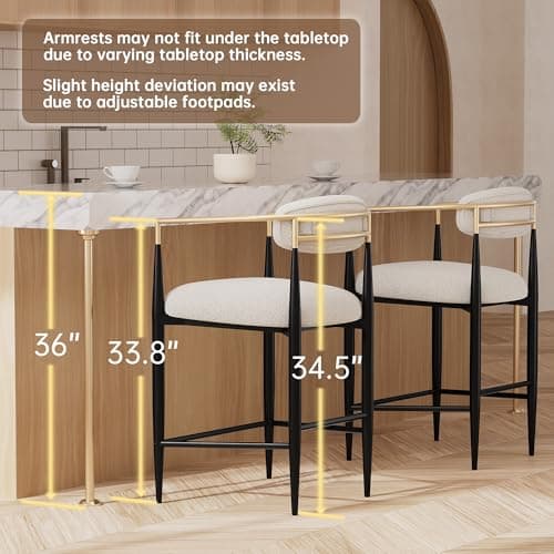 Modern Fort Counter Height Bar Stools Set of 4, 26" Bouclé with Backrest