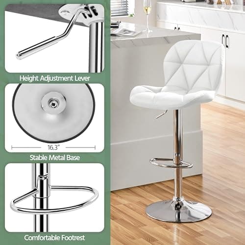 Yaheetech Adjustable PU Leather Bar Stools Set of 4, White