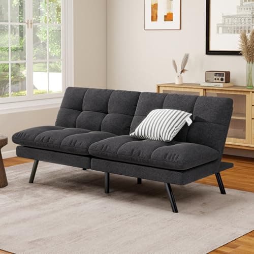 MUUEGM Adjustable Backrest Folding Futon Couch, Memory Foam Black Sofa Bed