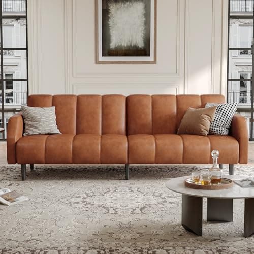Fadware 78" Adjustable Faux Leather Futon Sleeper Couch, 2 Seater Brown