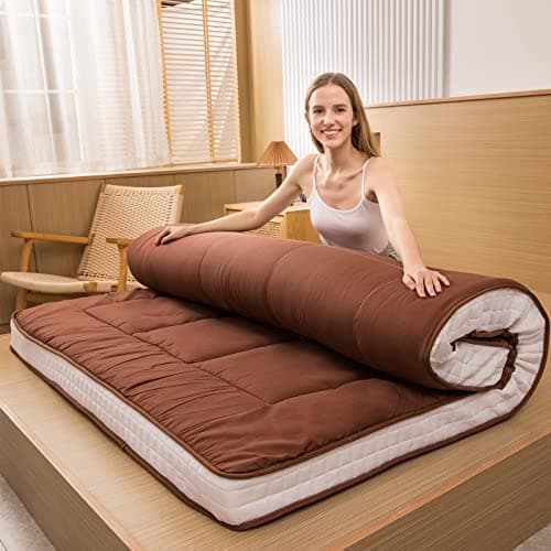MAXYOYO Japanese Quilted Futon Mattress, Extra Thick & Breathable Guest Bed for Camping & Couch Lounger, Green, Twin