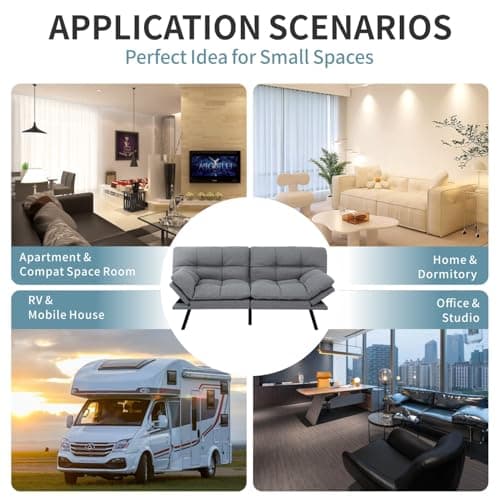 MUUEGM Light Grey Memory Foam Futon Sofa Bed Couch