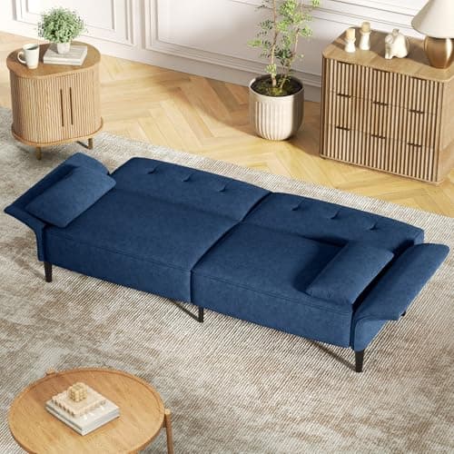 89" Velvet Fabric Comfy Futon Couch Bed with Adjustable Backrest & Armrests for Living Room Sleepers