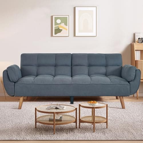 Green Convertible Futon Couch Bed, 3 Seater Sleeper Sofa with Adjustable Backrests