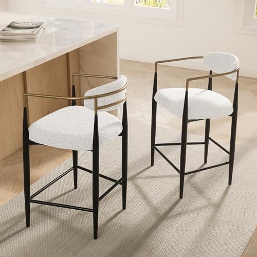 Modern Fort Counter Height Bar Stools Set of 4, 26" Bouclé with Backrest
